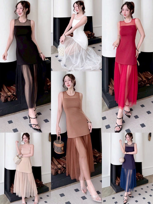 Round Neck Sleeveless Tulle Hem Dress